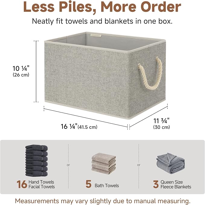 StorageWorks Fabric Storage Bins for Shelves, Storage Baskets for Closet Organization, Organizer Bins for Clothes Storage, Gray, Extra Large, 3-Pack - Image 4