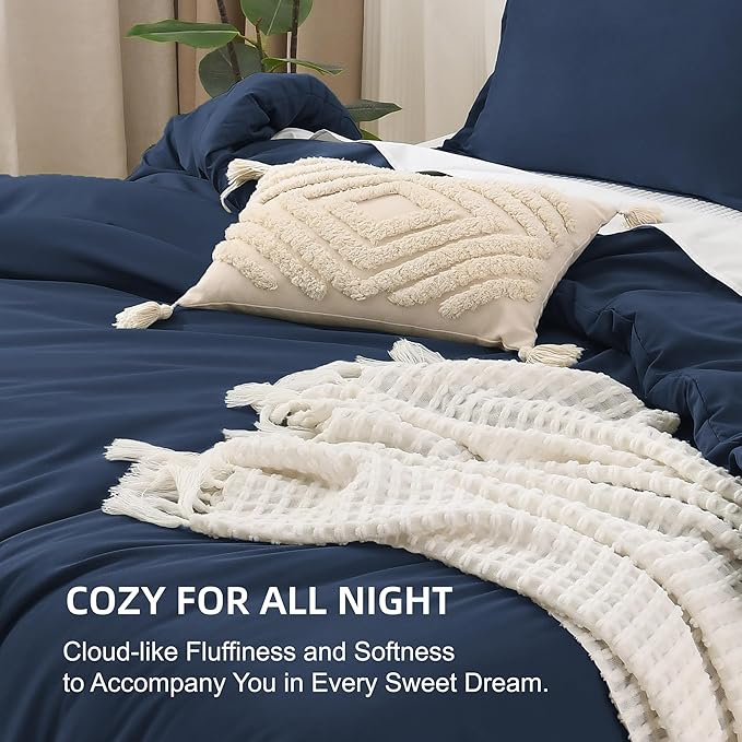 Litanika Comforters Twin XL Size Navy Blue, 2 Pieces Lightweight Solid Bedding Set & Collections, All Season Fluffy Bed Set (68x92 Inches Comforter & 1 Pillowcase)