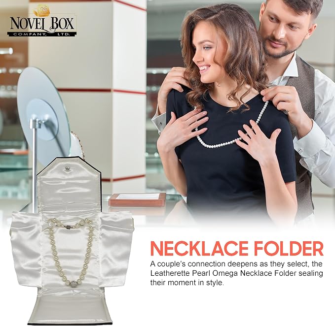 Novel Box Necklace Display Pearl Folder 8x6 inch Large Travel Jewelry Case - Wedding Jewelry Storage Holder with Smooth Finish - Jewelry Organizer Necklace Box - Black/White Stitched - Image 4