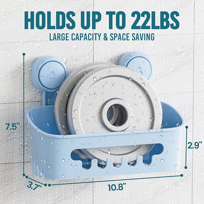 TAILI Shower Caddy Suction Cup 2 Pack, Heavy Duty Bathroom Organizer, Removable Shelves for Inside Shower, Shampoo, Waterproof Suction Plastic Storage for Bathroom Accessories Holder, Blue - Image 4
