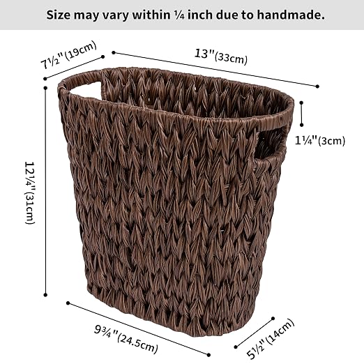 GRANNY SAYS Wicker Waste Basket, Waterproof Bathroom Trash Can, Bedroom Can, Durable Wastebasket with Handles, 19 Liters/5 Gallons - Image 2
