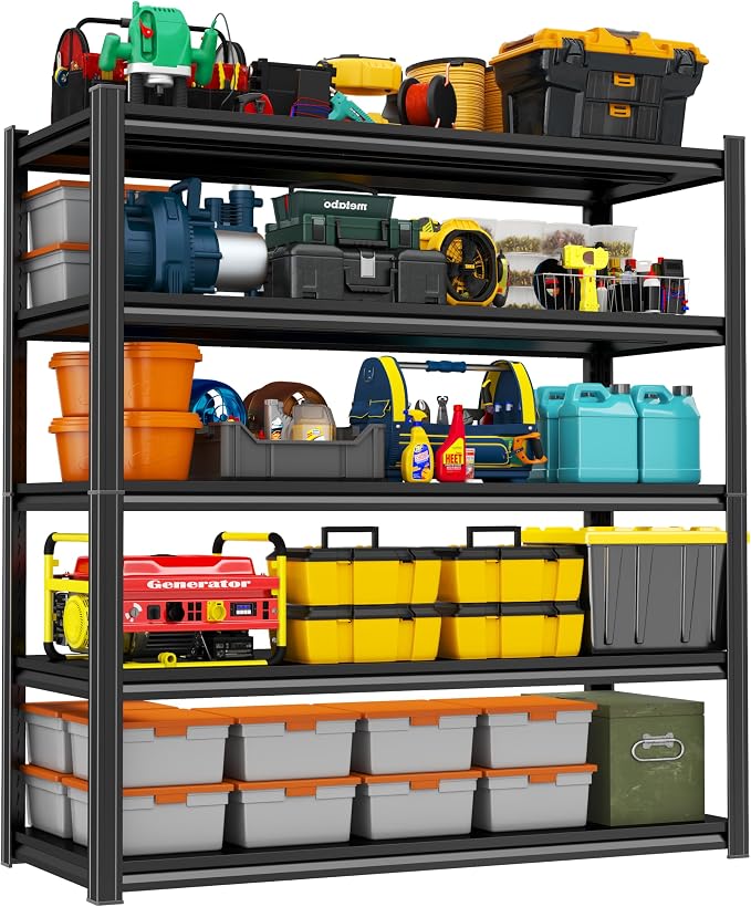 5-Tier Garage Shelving, 45''W*18''D*63''H Metal Storage Shelf ，2-in-1 Adjustable 3020 lbs Heavy Duty Unit Shelves, Upgraded Reinforced Double-Layer Columns for Basement Kitchen Pantry Rack by Beaunatixx