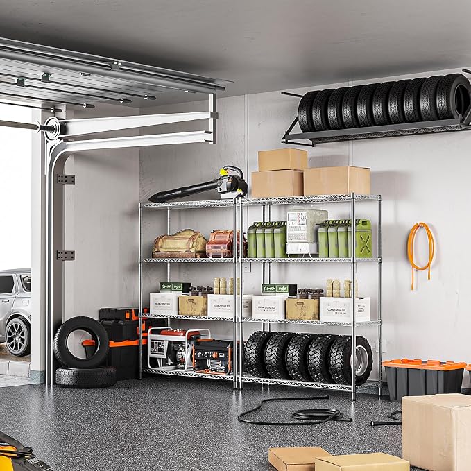 IZEUK 4-Tier Adjustable Heavy Duty Metal Wire Shelving Unit, Wide Storage Rack Organizer for Garage, Kitchen, Office, Dorm, Warehouse (Silver, 15.8" D x 45.8" W x 59.4" H, 1400 lbs Capacity) - Image 2