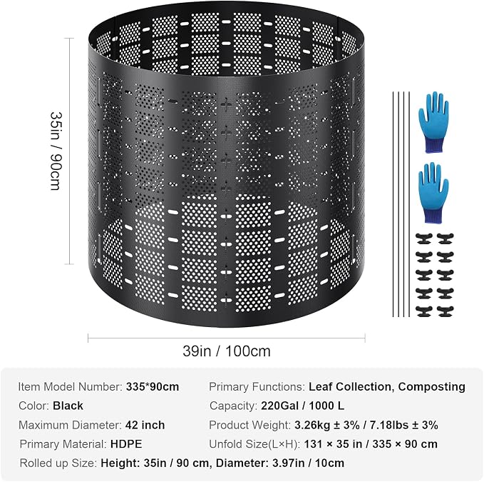 VEVOR Compost Bin 220 Gallon, Outdoor Expandable Composter, Easy to Setup & Large Capacity Composting Bin, Fast Creation of Fertile Soil - Image 8