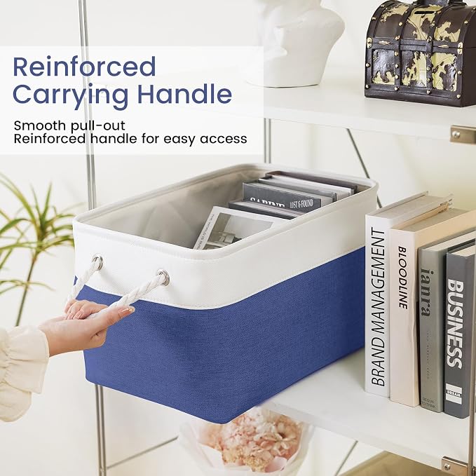 Large Storage Baskets- 15x11x10 inch Storage Bins for Shelves and Closet Organizing, Foldable Fabric Bin for Home Organization Clothes and Laundry (6-Pack, White&Blue) - Image 4