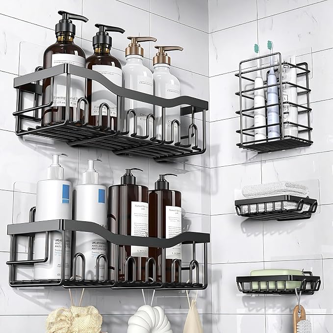 14 Pack Shower Caddy Adhesive Replacement, Strong Adhesive Hooks, Waterproof Shower Adhesive Strips, No Drilling, for Bathroom Storage Shelves - Image 5