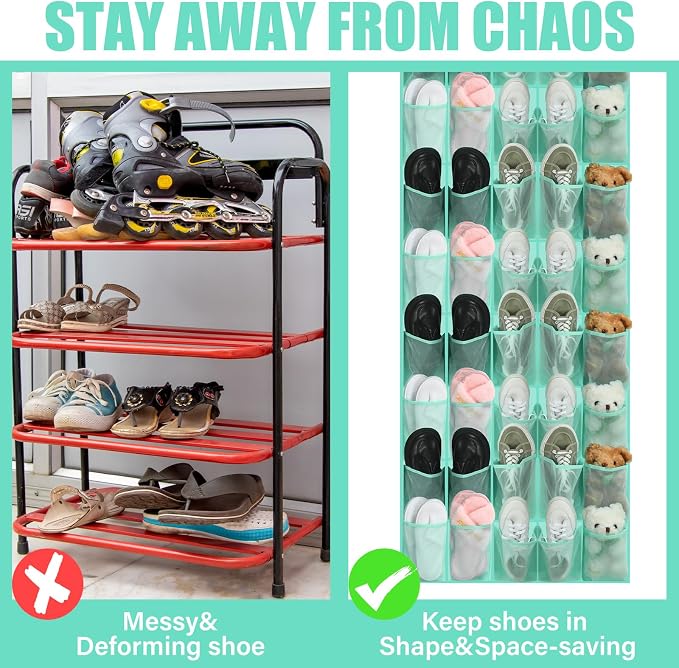 Windyun 40 over the Door Shoe Organizer Large Mesh Pocket Hanging Shoe Rack for Closet Turquoise Nonslip Behind Door Storage Holder Back to School Organizer for Dorm Room College Classroom Storage - Image 3