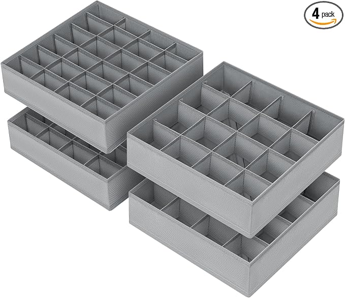 Joyoldelf Sock Drawer Organizer Divider 4 Packs Underwear Organizer, 2 x 24 Cell + 2 x 16 Cell Closet Organizers and Storage Sock Holders for Storing Socks, Handkerchiefs, Ties, Belts (Grey) by APPRECIATELIFERELAXYOURSOUL