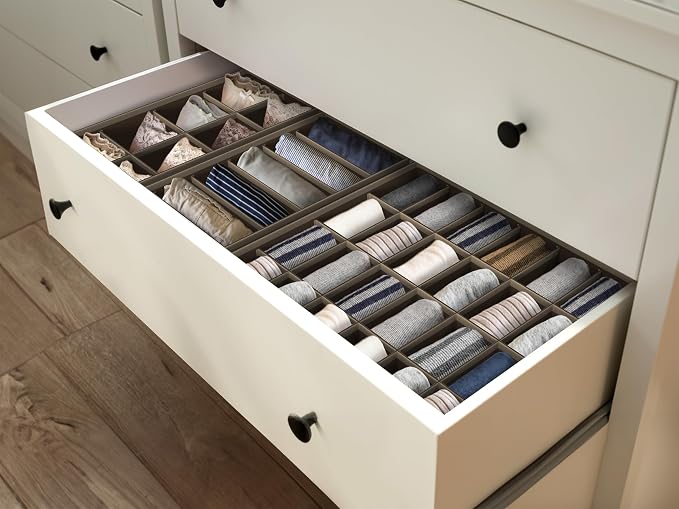 Simple Houseware 4-Pack Drawer Organizer Set - Closet Dividers for Underwear, Socks, Bras, Scarves, Ties - Foldable Non-Woven Storage Boxes, Brown - Image 9