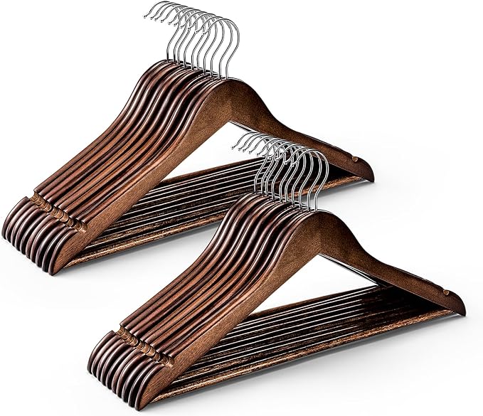 HOUSE DAY Bulk Wooden Hangers 200 Pack, Heavy Duty Wood Coat Hangers for Closet, Smooth Finish Woode Suit Hanger with Non Slip Pants Bar, Sturdy Wood Clothes Hanger for Shirts, Walnut by HOUSEDAY