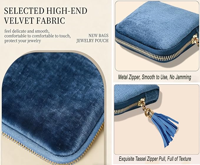 Small Travel Jewelry Organizer Bag Soft Lined Zipper Storage Bag with Tassel Portable Small Jewelry Travel Case for Rings Earrings Necklaces Bracelets, Anti-Scratch Jewelry Holder Pouch for Women Girl - Image 3