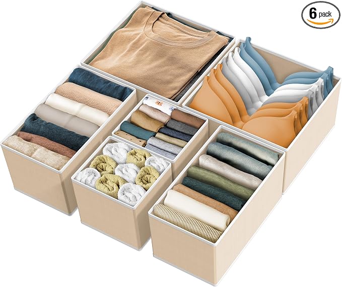 Simple Houseware Underwear Drawer Organizer for Lingerie/Undergarment/Bra/Panty/Sock/Onesie, Set of 6, Beige by SimpleHouseware