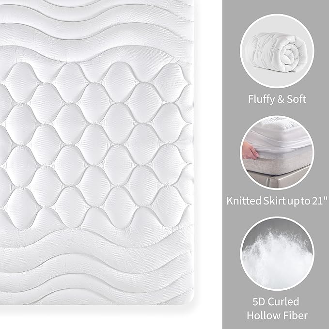Sonive King Mattress Protector, Mattress Topper with 8-21" Deep Pocket, Mattress Pad with 3-Zone Support, Mattress Cover Microfiber Fitted Mattress Machine Washable White