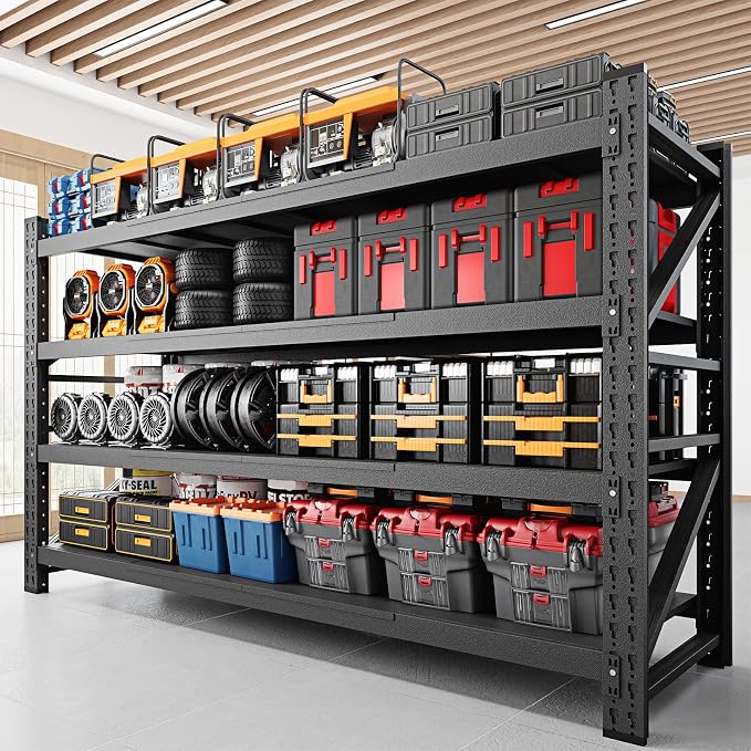 RAVIGIN 8000LBS Storage Shelves, 68" W Garage Shelving Heavy Duty Metal Adjustable Garage Shelves, Shelving Units Industrial Shelving for Warehouse, 68" W x 24" D x 63.4" H, Black by RAVIGIN