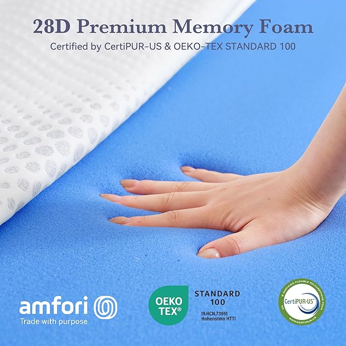 SINWEEK 3 Inch Gel Memory Foam Mattress Topper Queen Size, Mattress Pad for Body Pressure Relief, Cooling Bamboo Bed Topper with Breathable Soft Cover, CertiPUR-US Certified, Firm Version