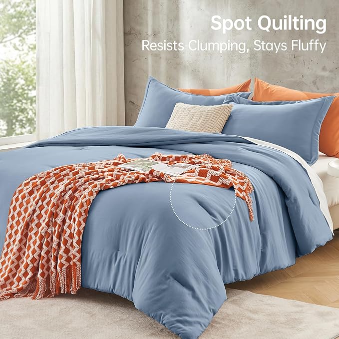 MUXHOMO Full Comforter Sets, All Season Ultra Soft Down Alternative Bedding - 3 Piece Lightweight Bed Set Includes 1 Comforter (82"x86") and 2 Pillow Shams (20"x26"), Sea Blue