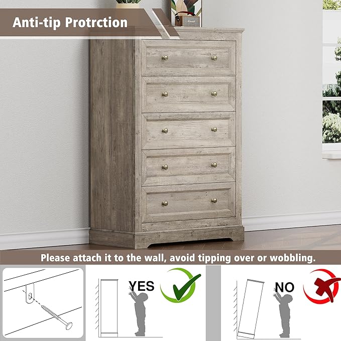 KIGOTY Farmhouse Bedroom Set, 3 Piece Bedroom Furniture Set, 9/5 Drawer Dressers,Rustic Closet Clothes Organizer, Drawer Dresser Set for Home,Grey