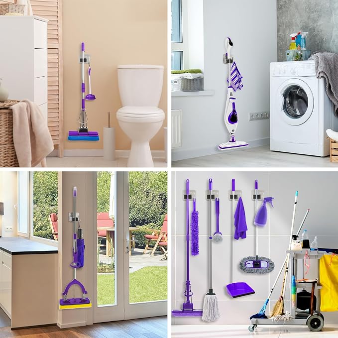 Broom Holder Wall Mount Screw Drilling, Sturdy Heavy Duty Stainless Steel Mop Gripper Rack Perforated, Perfect for Laundry Room Organizer, Fit with Laundry Kitchen Garage Garden Storage System - Image 6