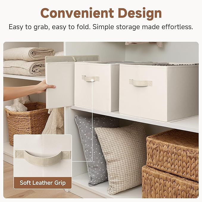 StorageWorks Fabric Closet Organizers and Storage Bin, Foldable Shelf Baskets for Organization and Storage, Beige, 3-Pack, Extra Large - Image 6