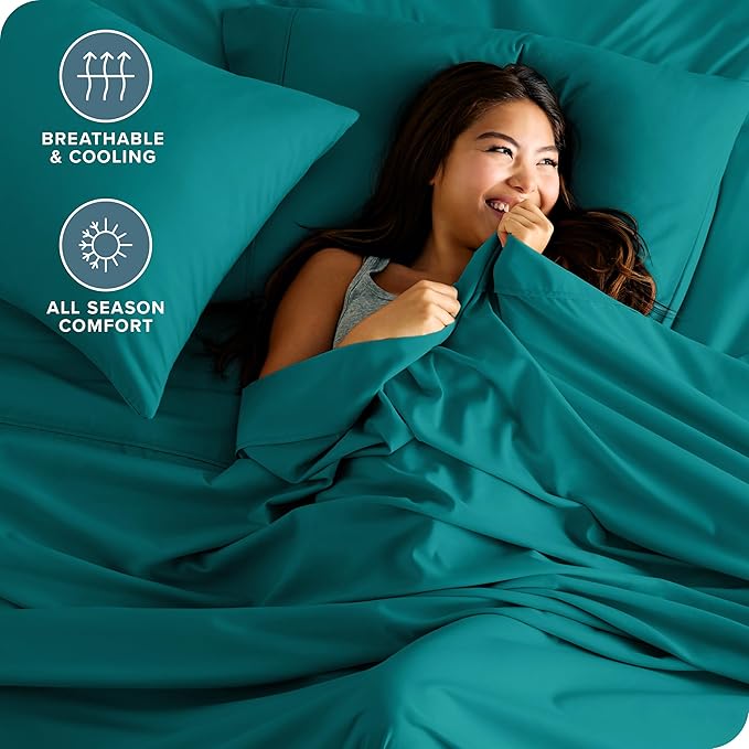Bare Home Twin XL Sheet Set - 1800 Ultra-Soft Microfiber Twin Extra Long Bed Sheets - Double Brushed - Deep Pockets - Easy Fit - 3 Piece Set - Bedding Sheets & Pillowcases (Twin XL, Emerald)