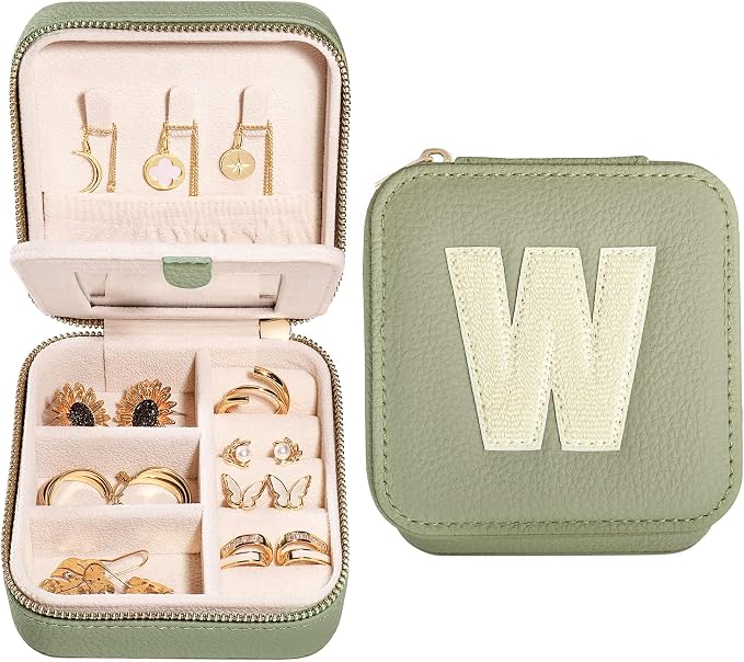 S.Leaf Initial Travel Jewelry Case Jewelry Boxes for Women Small Jewelry Box Travel Jewelry Box Jewelry Gift Boxes Jewelry Travel Case Jewelry Organizer Box Portable Travel Jewelry Case Letter W by SLeaf