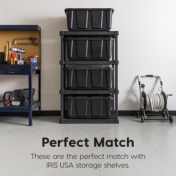 IRIS USA 4-Pack 27 Gallon Storage Bins with Lids |Made in USA| Heavy Duty Plastic Tote Containers for Truckbed Tool Box Organization, Large - Black - Image 6