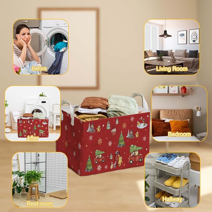 Winnie Theme Christmas Storage Basket,Hamper Winnie Baby Stuff Collapsible Storage Bin Laundry Hamper With A Waterproof PE Coating,Perfect Decoration for Baby Boy Girl Shower - Image 4