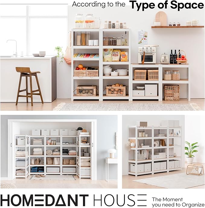 HOMEDANT House 24.4" W 5 Tier Heavy Duty Garage Shelving Adjustable Metal Rack Storage Shelves Standing Shelf Unit Organizers Pantry Closet Office White 2Pack - Image 12