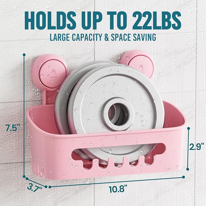 TAILI Shower Caddy Suction Cup, Heavy Duty Bathroom Organizer, Removable Shelves for Inside Shower, Shampoo, Waterproof Suction Plastic Storage for Bathroom Accessories Holder, Pink - Image 4