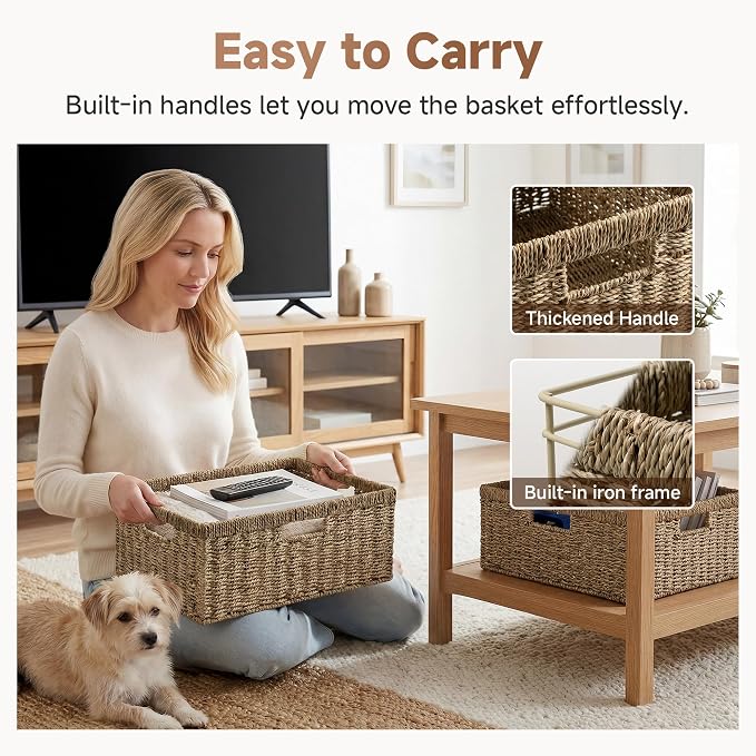 StorageWorks Extra Large Wicker Baskets for Organizing, Seagrass Storage Basket with Built-in Handles, 1 Pack - Image 4