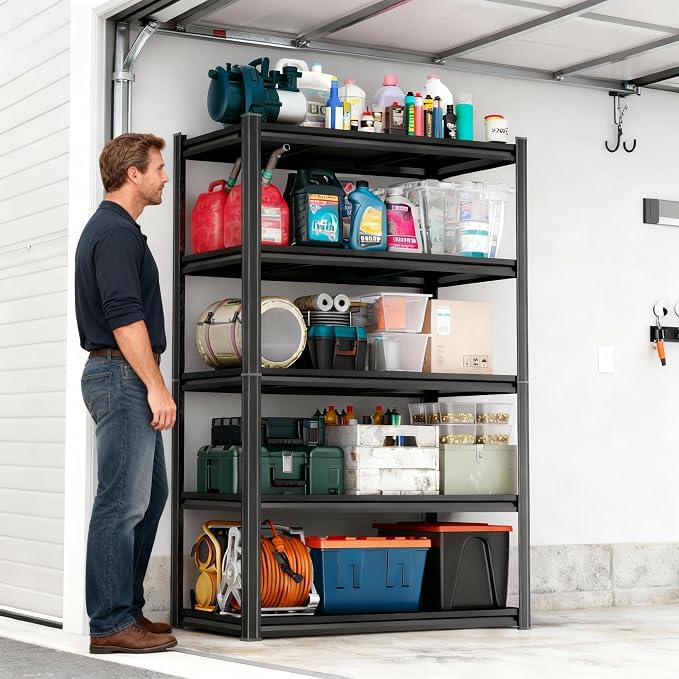 PRESTELION 72" H Storage Shelves Heavy Duty Garage Shelving Unit 5 Tier Metal Shelving Adjustable Storage Rack for Basement, Warehouse, Pantry, Closet, Kitchen 72" H x 40" W x 15.8" D, Black - Image 2