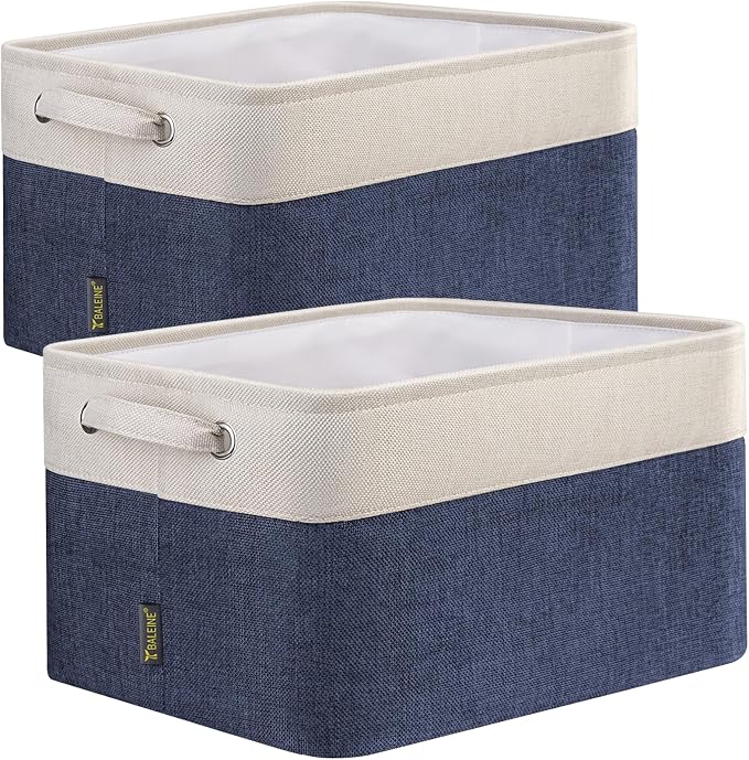 BALEINE 2 Pack Fabric Closet Storage Bins for Shelves, Linen Closet Organizers and Storage, Decorative Baskets for Organizing, Shelf, Clothes, Home, Office (Navy Blue, 12"x8"x8") by BALEINE