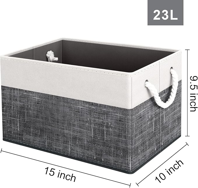 Fab totes Storage Bins [6-Pack], Foldable Storage Baskets for Organizing Toys, Books, Shelves, Closet, Large Storage Box with Rope Handles, Sturdy Organizer Bins, White & Black - Image 2