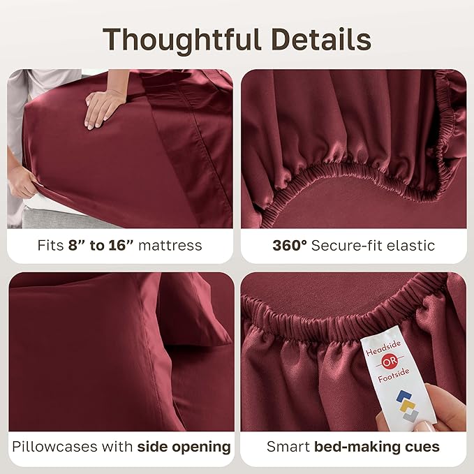 California Design Den Full Size Bed Sheets Set - Luxury 600 Thread Count Sheets, 100% Cotton Sateen, Deep Pocket Bed Sheets Full Size Set, Durable Sheets - Brick Red