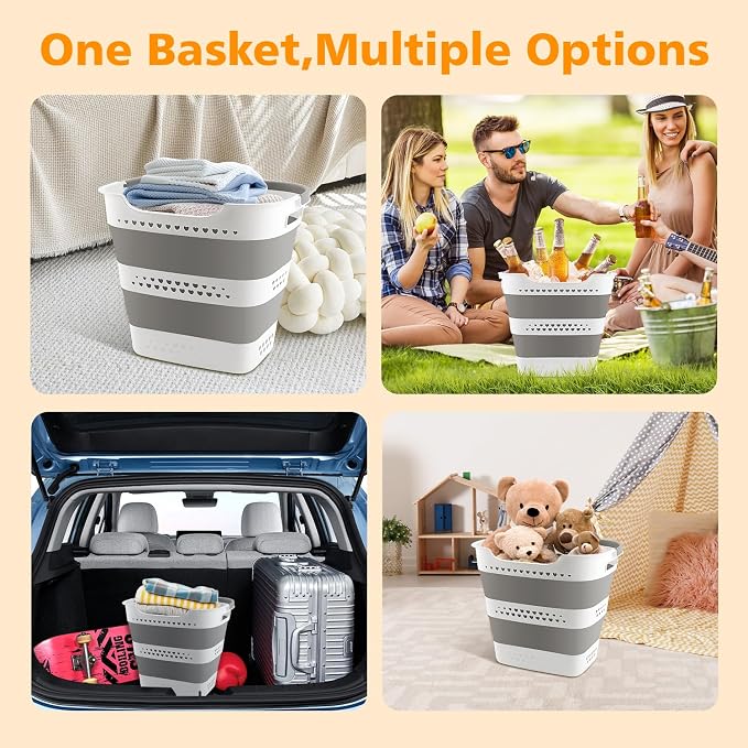 2 Pcs 42L Medium Collapsible Plastic Laundry Basket with Handles, Foldable Laundry Basket Hamper, Pop Up Storage Container Organizer for Washing Storage (Gery, 17 Inch * 13 Inch * 15 Inch) - Image 8