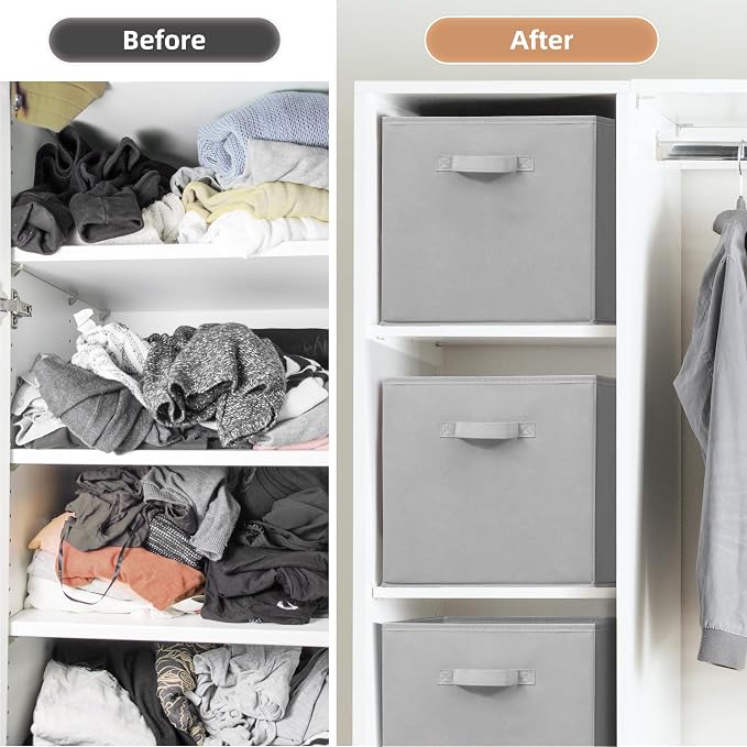 STORAGE MANIAC Storage Cubes, 13 Inch Collapsible Storage Bins with Handles, 6 Pack Fabric Foldable Bins for Organization, Durable Storage Bins for Closet, Shelves, Offices, Toys, 6-Pack Grey - Image 7