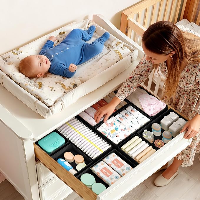 DIMJ Drawer Organizer Clothes Storage - 18 Pack Baby Dresser Organizer for Nursery, Foldable Drawer Dividers for Bedroom Closet Organization, Fabric Storage Bins for Socks, Underwears, Bras - Image 2