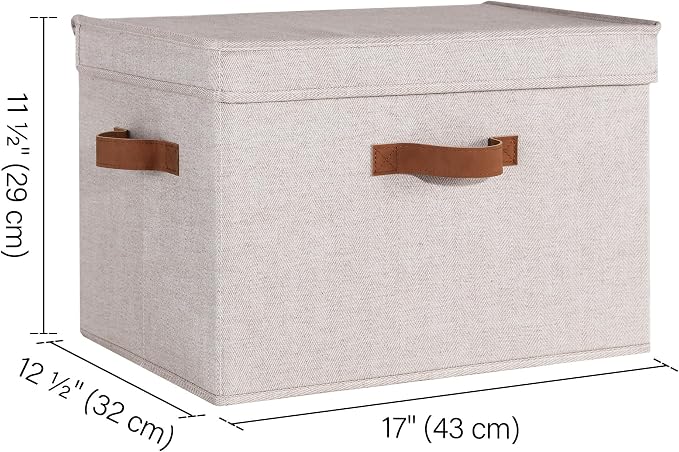 StorageWorks Fabric Storage Bins with Lid, Decorative Storage Boxes for Shelves, Stackable Closet Organizer Basket with Handles, Jumbo, Brown and Beige, 2-Pack - Image 2