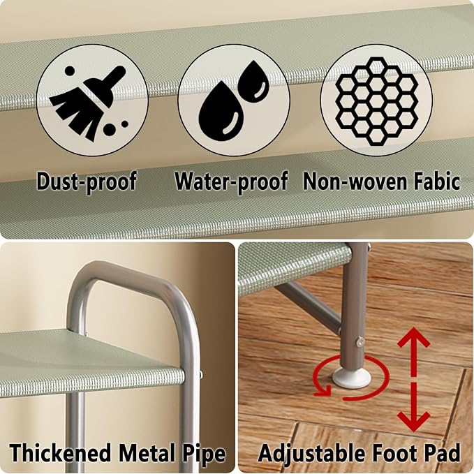 INGIORDAR Shoe Rack 2 Tier Long Storage Organizer Wide Metal Shoe Shelf for Closet Entryway Grey - Image 6
