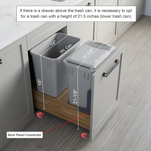 Dowell Double 35Qt Undermount Trash Pull-Out Waste Container with Full Extension Soft-Close Slides, Bottom Mounted, Face Frame/Frameless Min. Cabinet Opening: 15-1/2 Inch Wide-4008 0218 35 - Image 4