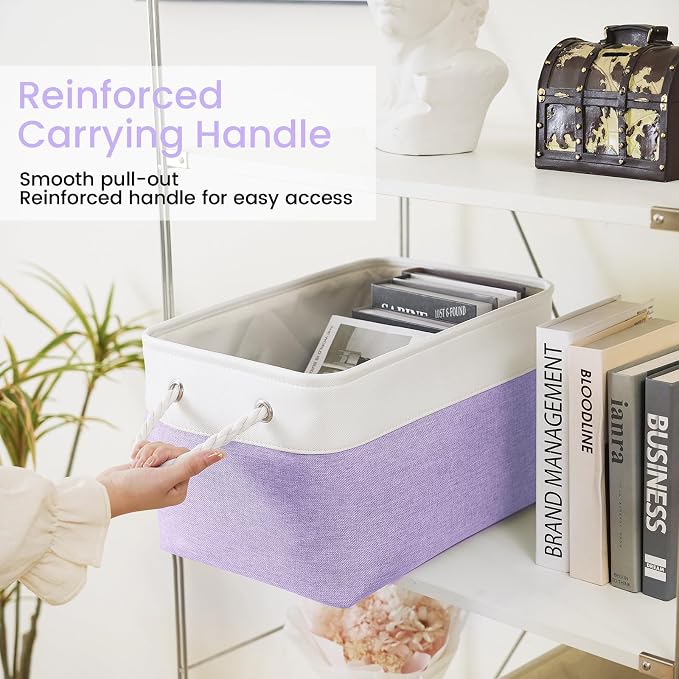 Large Storage Baskets- 15x11x10 inch Storage Bins for Shelves and Closet Organizing, Foldable Fabric Bin for Home Organization Clothes and Laundry (6-Pack, White&Purple) - Image 4