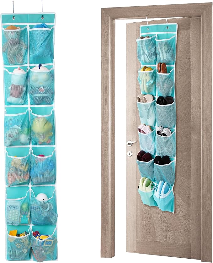 GOMAJI Over the Door Hanging Shoe Organizer, 12 Pockets, Turquoise by GOMAJI