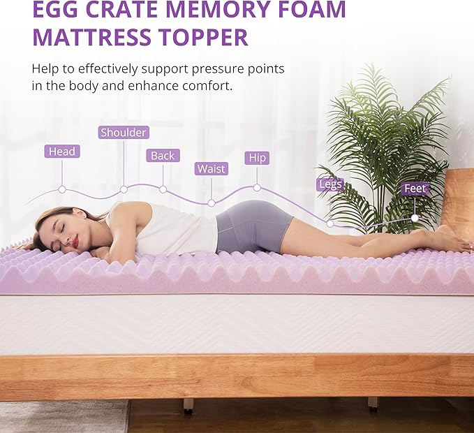 EGOHOME Egg Crate Memory Foam Mattress Topper 4 Inch Cal King, Gel Cooling Infused Foam Mattress Topper for Pressure Relief, CertiPUR-US Certified Bed Topper, Purple, 72"×84"