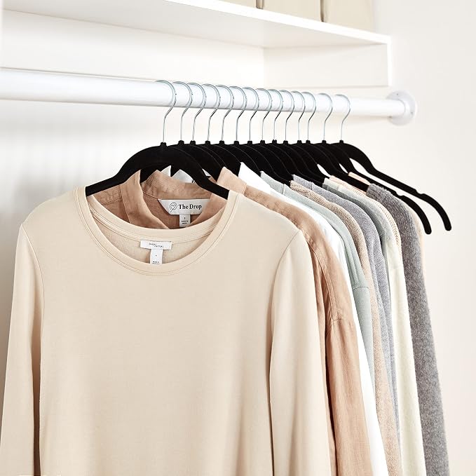 Amazon Basics Space-Saving Slim Velvet Non-Slip Clothes Hangers for Closet Organization, Sturdy with Shoulder Notches, Black, 50-Pack - Image 6