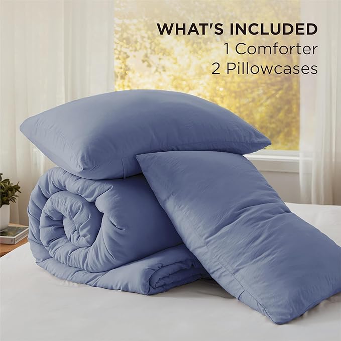Bedsure Queen Comforter Set, Blue Soft Prewashed Bedding for All Seasons, 3 Pieces GentleSoft™ Bed Set, 1 Lightweight Comforter (90"x90") and 2 Pillowcases (20"x26")