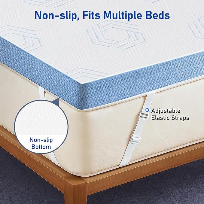 Extra Firm Mattress Topper Twin-XL: 3 Inch High Density Foam, Extra Support Mattress Pad for Back Pain, Washable Anti-Slip Breathable Cover, No Smell, CertiPUR-US Oeko-Tex Certified 80x38, Blue