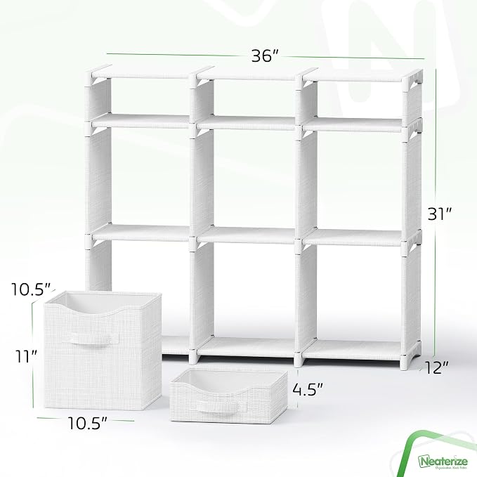 Cube Storage Organizer with Storage Bins Included - The Perfect Closet Organizers and Storage Solution. Includes 9 Storage Cubes, Great For Toy Storage, Closet Storage, Clothes Storage (White-Grey) - Image 2
