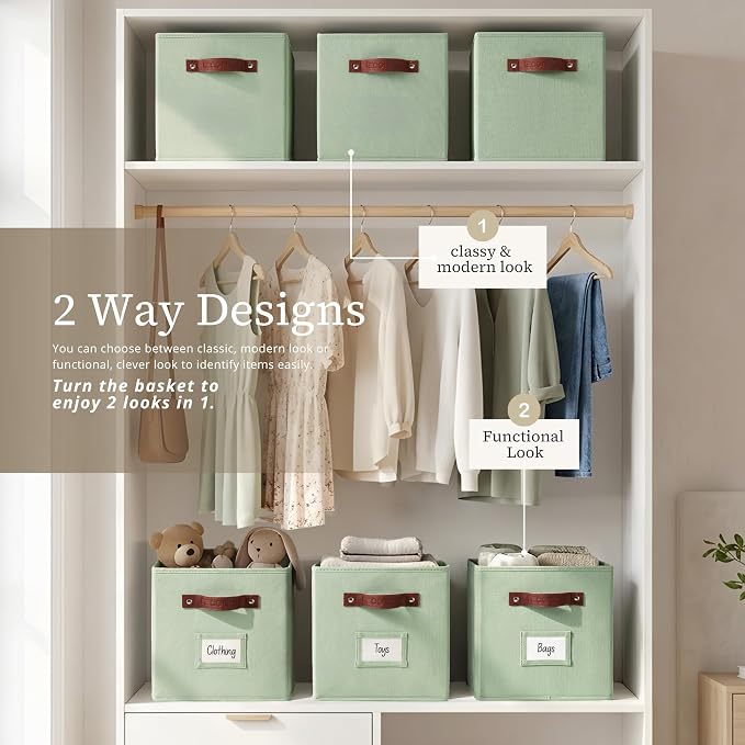 DECOMOMO Storage Baskets, 13x15x13 Storage Cube Bins with Labels for Organizing Shelves Kallax (Kallax / 4pcs, Sage Green) - Image 4
