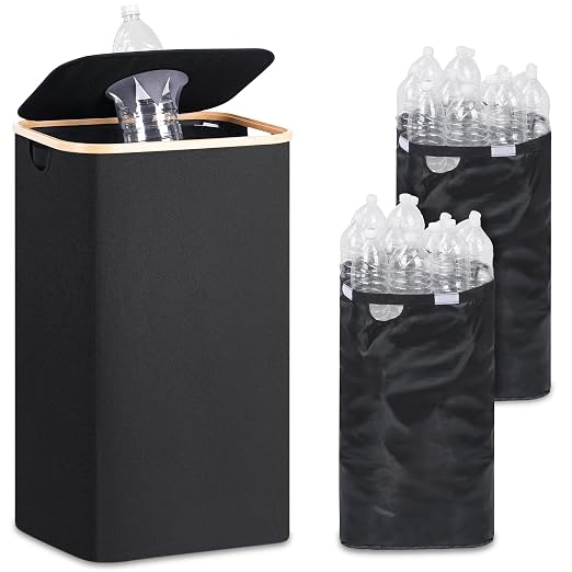 iEGrow 29 Gallons Recycling Bins for Kitchen, Indoor Recycle Bins with Lid, 110L Large Recycle bin with 2 Removeable Reusable Inner Bags, for Bottles Cans Glass Plastice Cartons(Black) by iEGrow