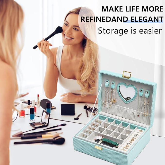 Dajasan Jewelry Boxes for Women Girls, Jewelry Organizer Box, 2-Layer Large Velvet Jewelry Box for Rings Necklaces Bracelets Watch Earring (Green) - Image 7
